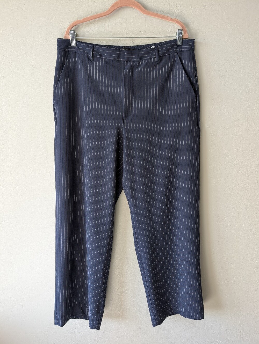 Banana Republic Sculpted Stretch Pinstriped Navy Pants Work Office Size 16 Flowy